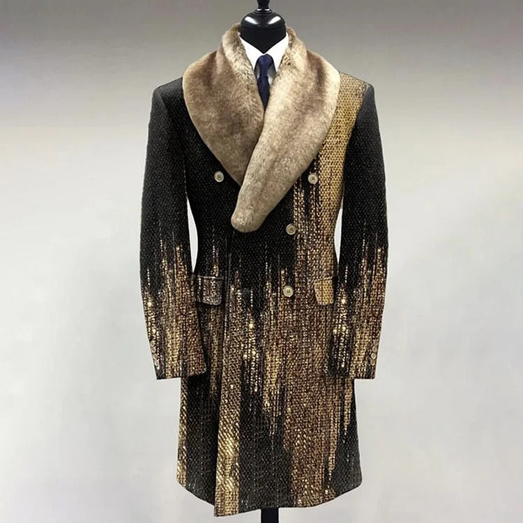Casual Fashion Fur Lapel Collar Graphic Pattern Long Sleeve Coat