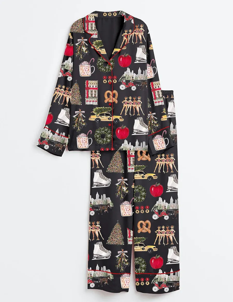 Women's Christmas In New York Satin Family Pajama Set