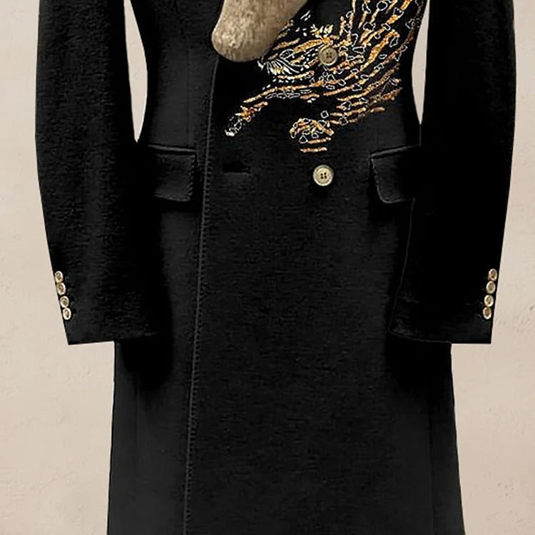 Casual Contrast Binding Button Long Sleeve Windproof Fur Collar Overcoat