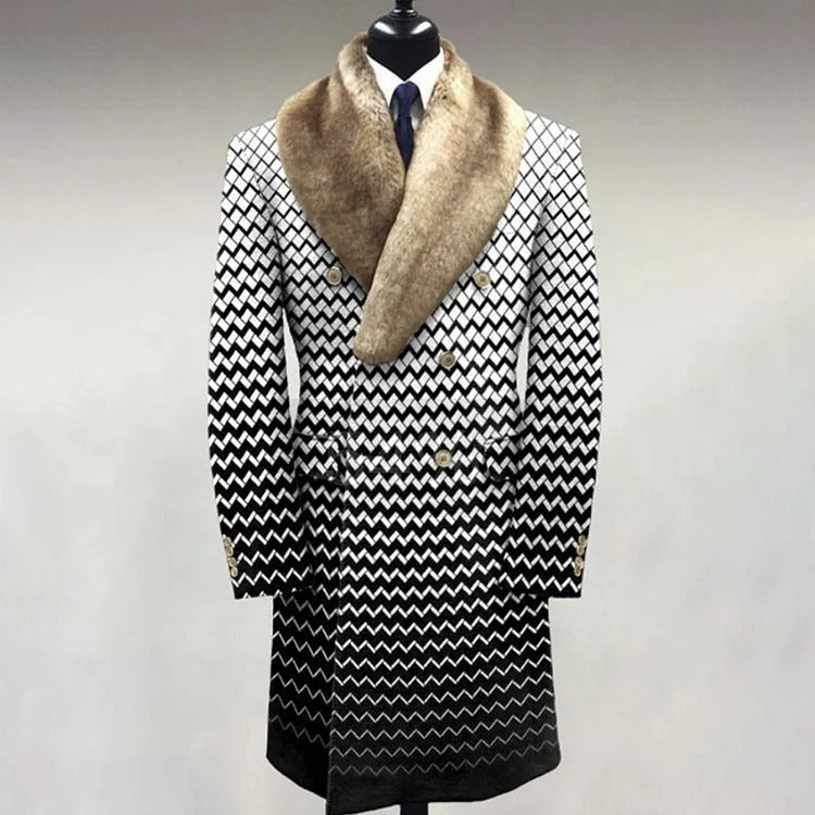 Casual Fashion Fur Lapel Collar Graphic Pattern Long Sleeve Coat