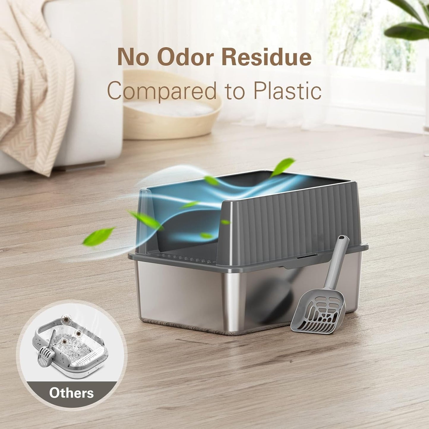 Stainless Steel Litter Box, Cat Litter Box for Kittens, Metal Litter Box with Lid for Small Medium Cats
