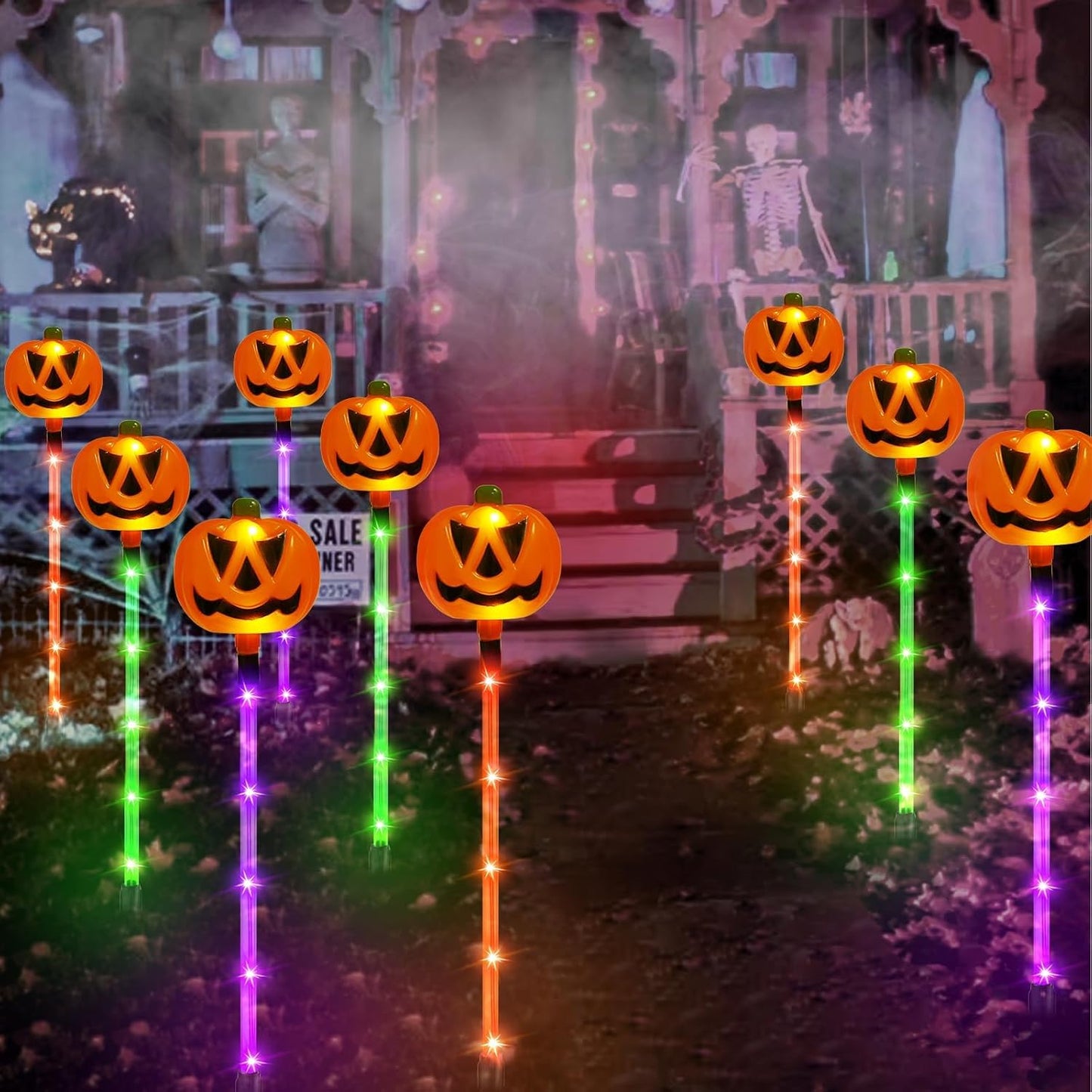 12-Pack Pumpkin Solar Lights for Outdoor Halloween Decorations