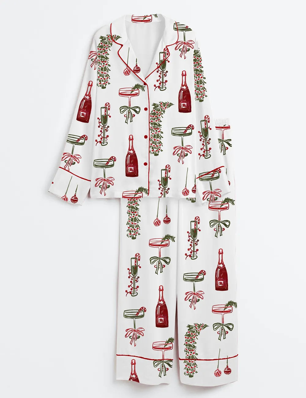 Women’s Christmas Champagne Ho Ho Ho Pass the Bubbly Festive Cocktail Long Sleeve Satin Pajama Set