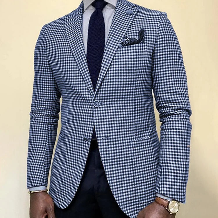 Business Casual Notch Lapel Chest Pocket Single Breasted Plaid Blazer