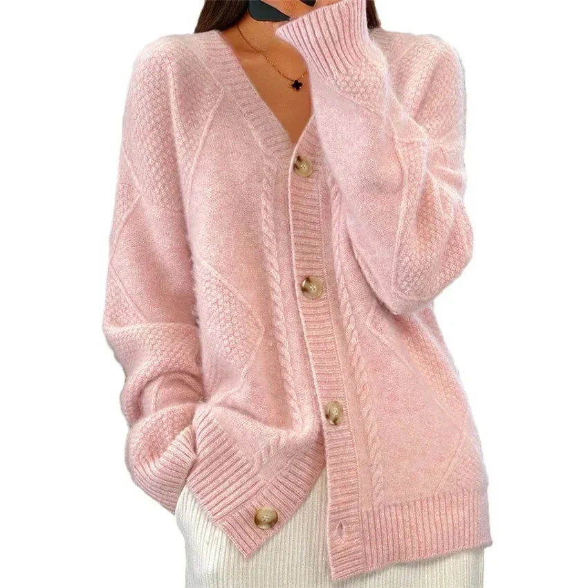 Colette | Diamond Knit V-Neck Cardigan