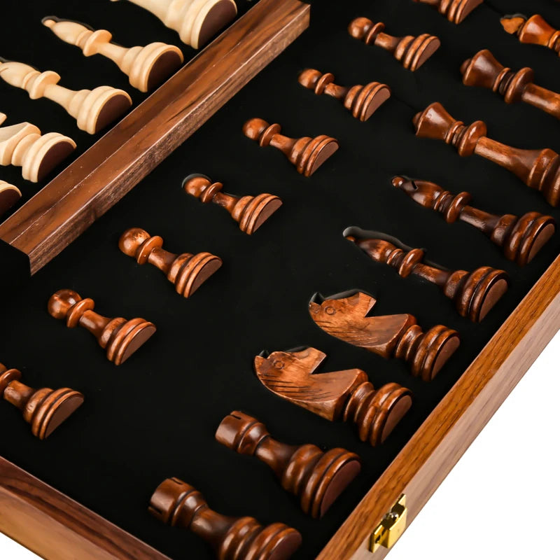 Top-Grade Wooden Folding Chess Set with Walnut Finish