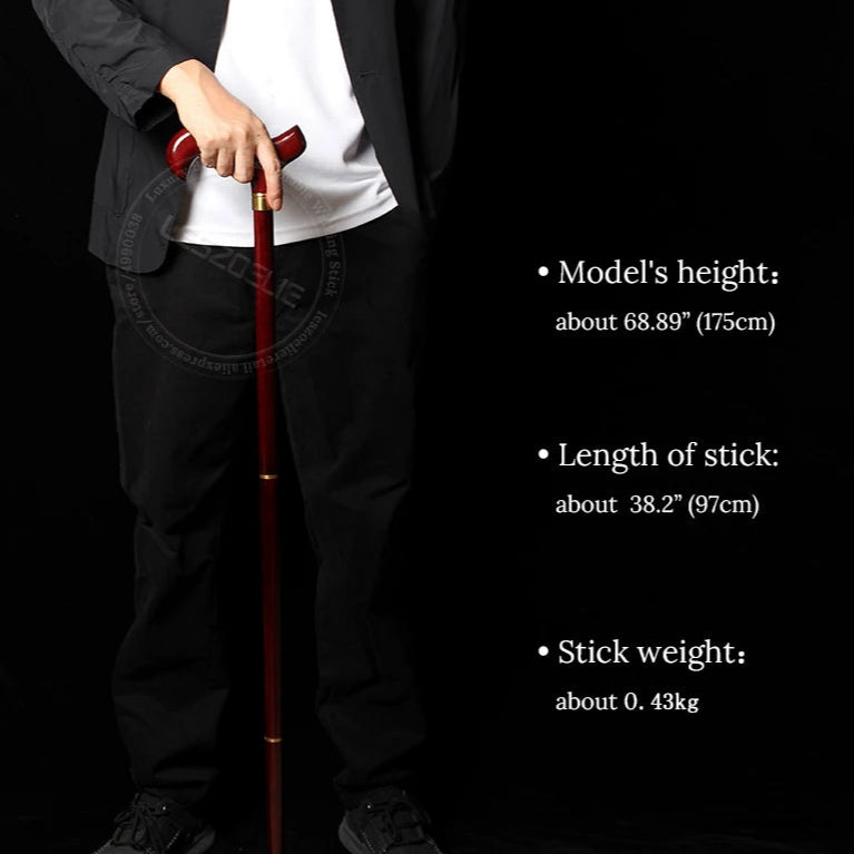 3-Piece Detachable Red Wooden Handle Walking Stick – German Beech Wood