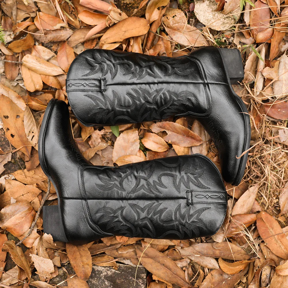 Men's Retro Western Cowboy Mid-Calf Boots