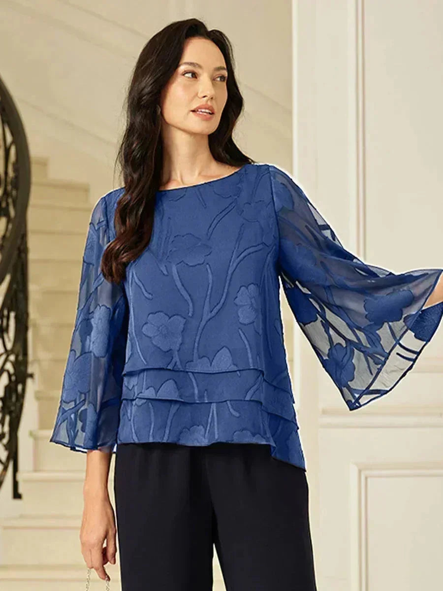 Women's Lightweight Chiffon Blouse | Elegant Floral Summer Top for Women | Relaxed Fit Cape Sleeve Design 15