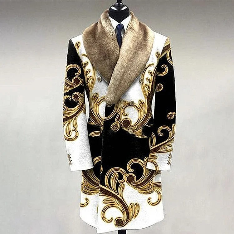 Casual Fashion Fur Lapel Collar Graphic Pattern Long Sleeve Coat