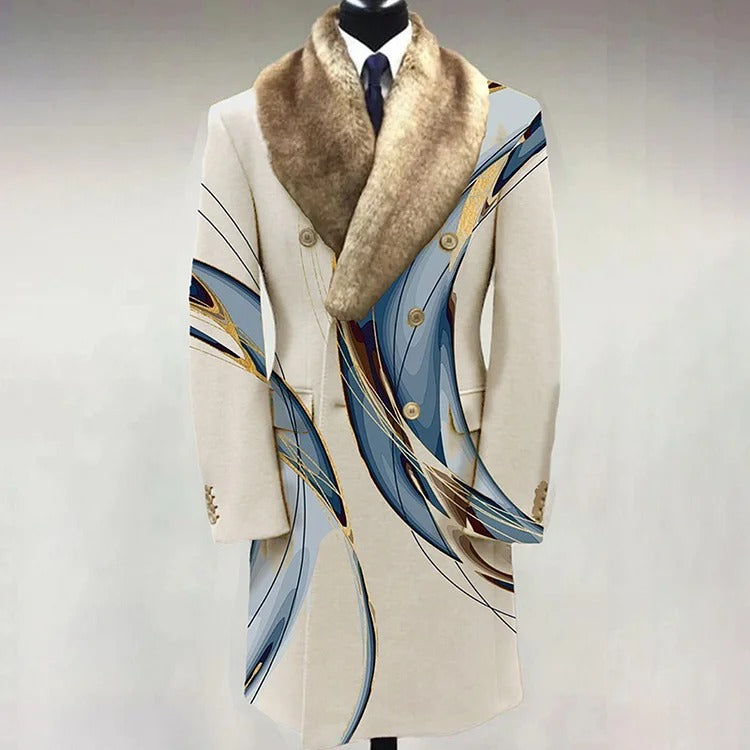 Casual Fashion Fur Lapel Collar Graphic Pattern Long Sleeve Coat