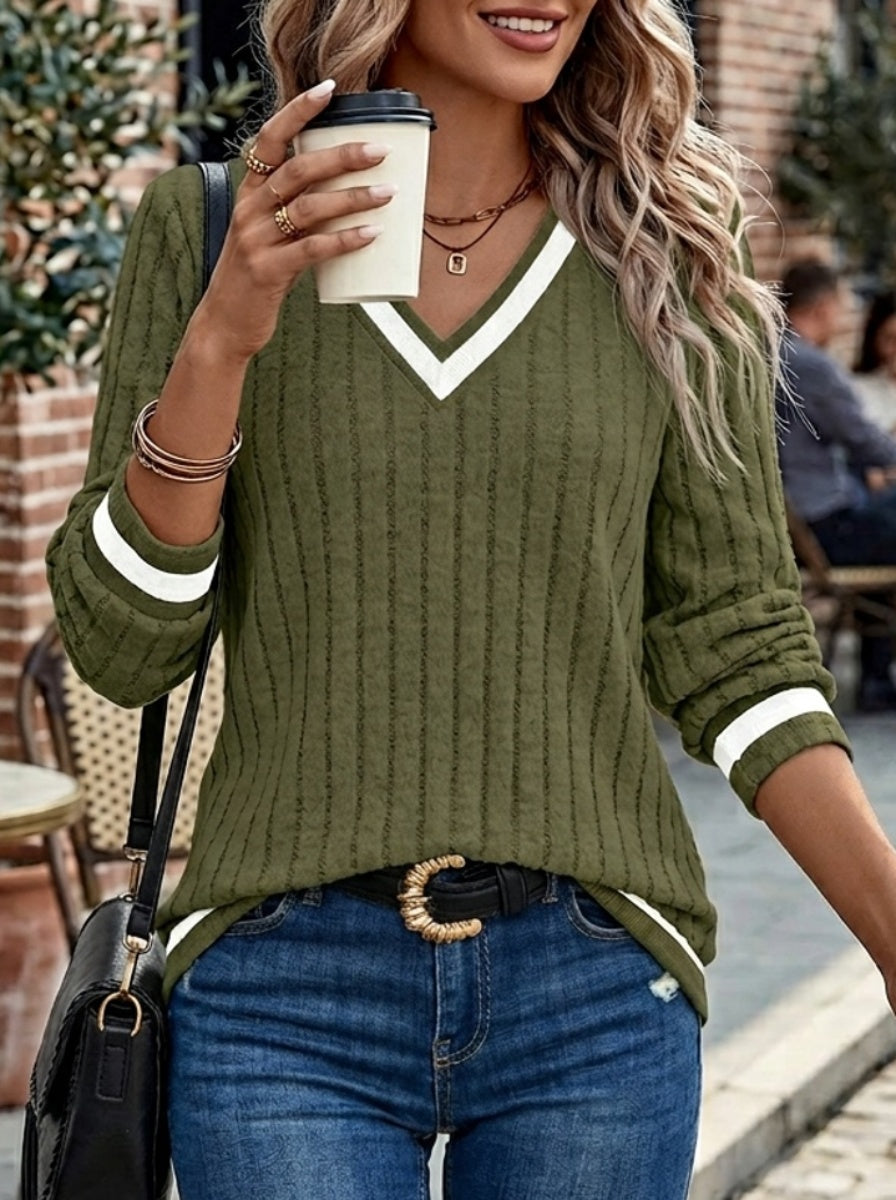 Women's V-Neck Ribbed Knit Sweater