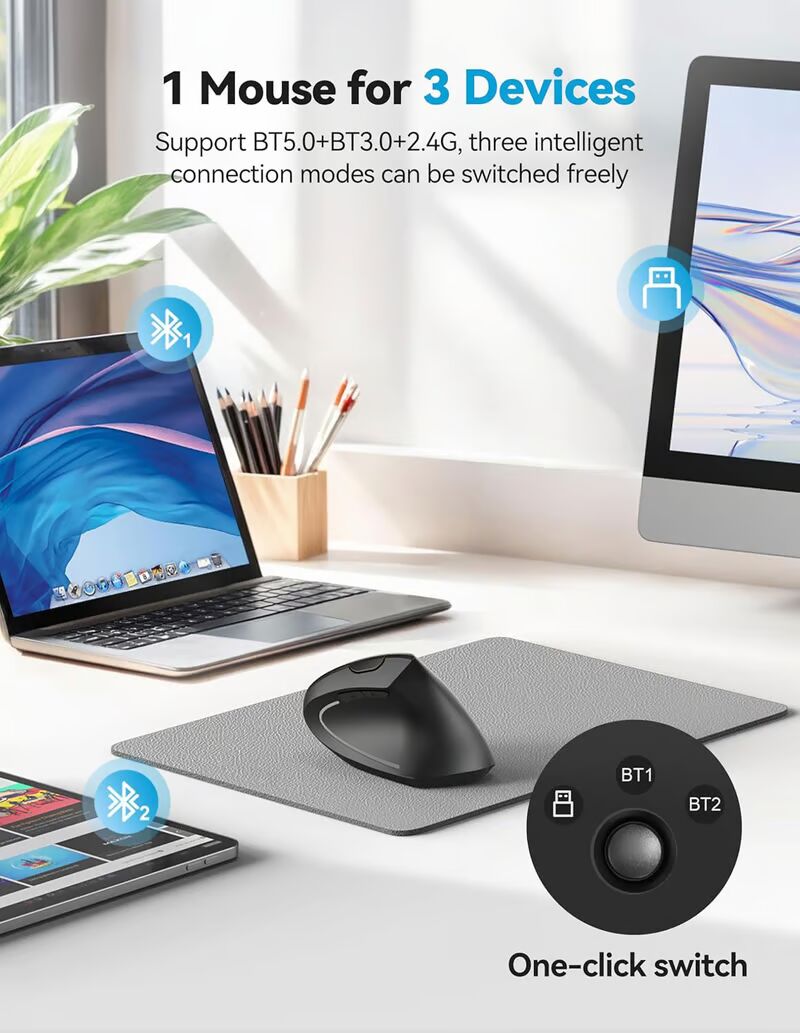 Ergonomic Wireless Mouse with Multi-Device Connectivity and Enhanced Precision