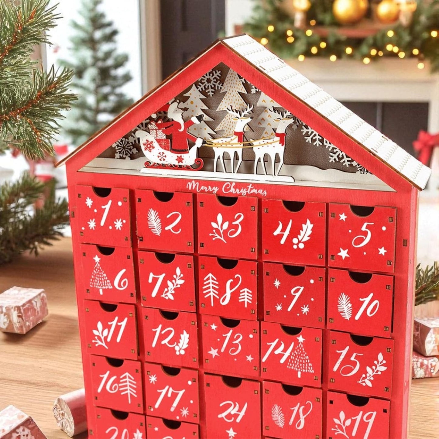 Wooden Christmas Advent Calendar with LED