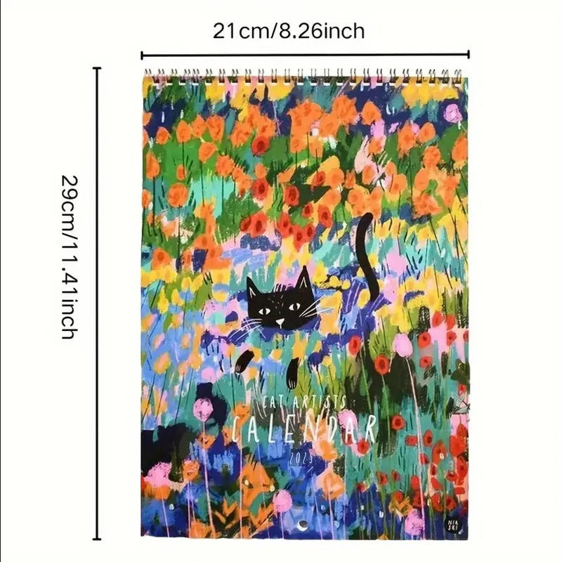 2025 Cat Art Wall Calendar with Thematic Illustrations