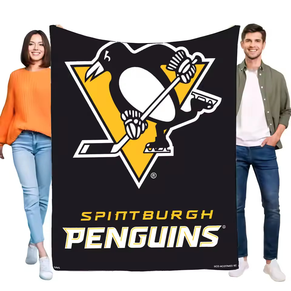 Pittsburgh Penguins Fleece Blanket – Large Soft Throw in Black, Yellow & White