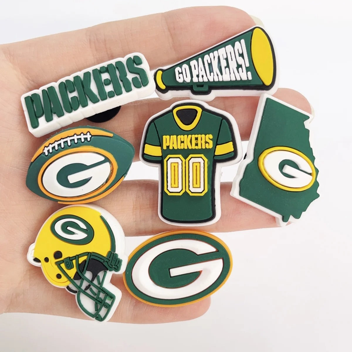 10pcs Green Bay Packers Sport Themed Shoe Charms for Clogs and Slides – PVC Decorative Accessories for Gifts and Parties