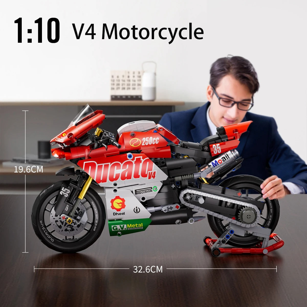 Technical V4 Motorcycle Building Blocks Set – Super Motorbike Model Kit for Kids, Racing Bricks Toy Gift