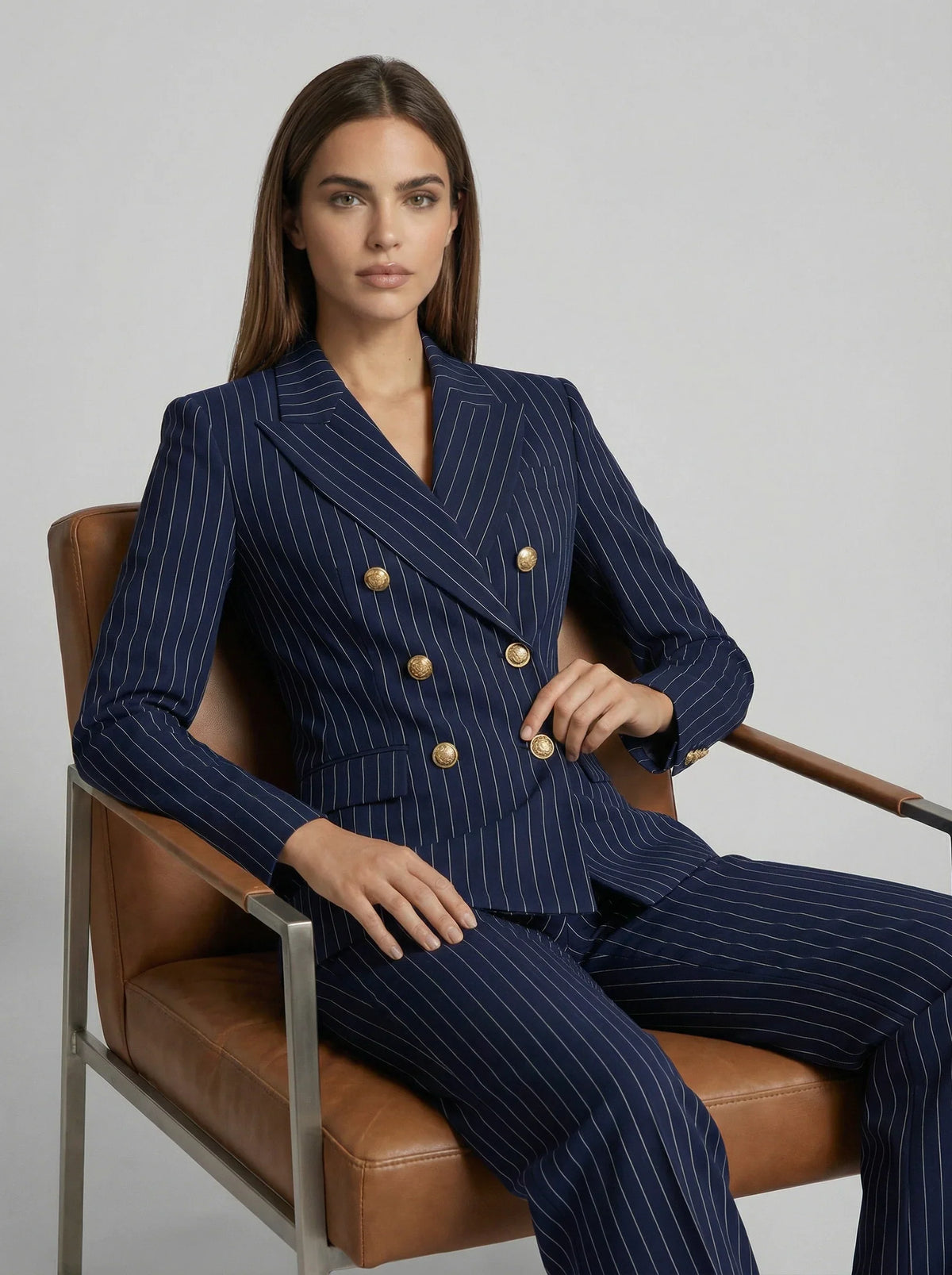 Women's Active set | Pinstripe Double-Breasted Blazer Wide Leg Pants