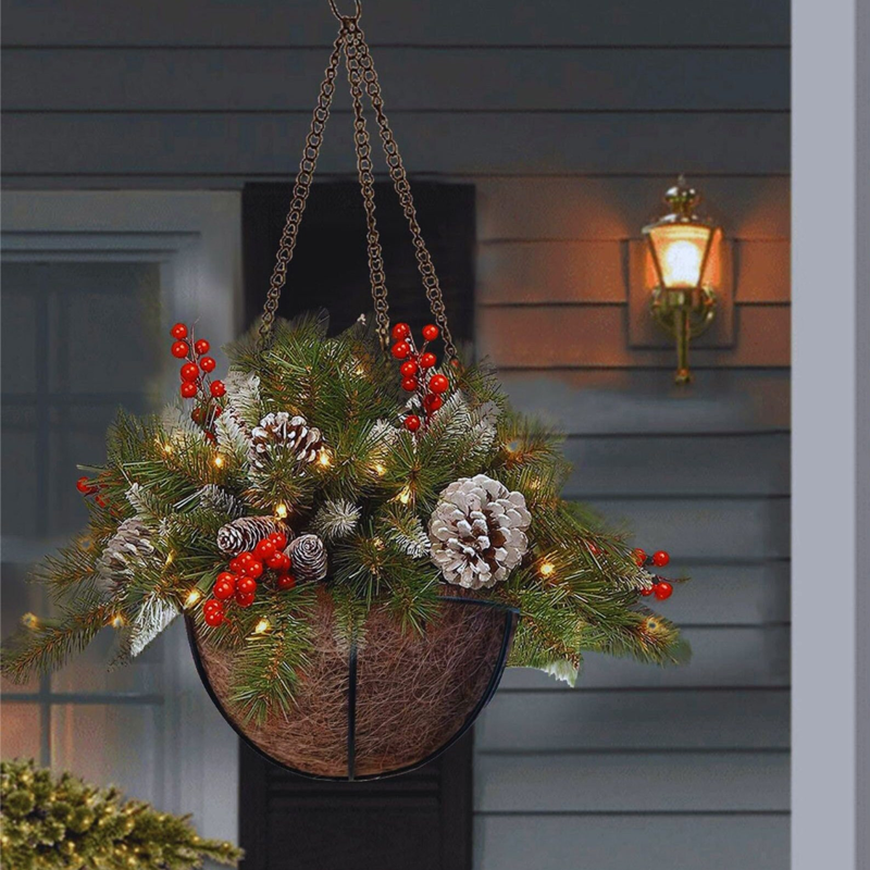 Pre-lit Artificial Christmas Hanging Basket