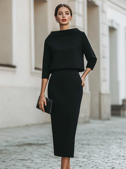 Camille | Boat Neck Top & Midi Skirt Set