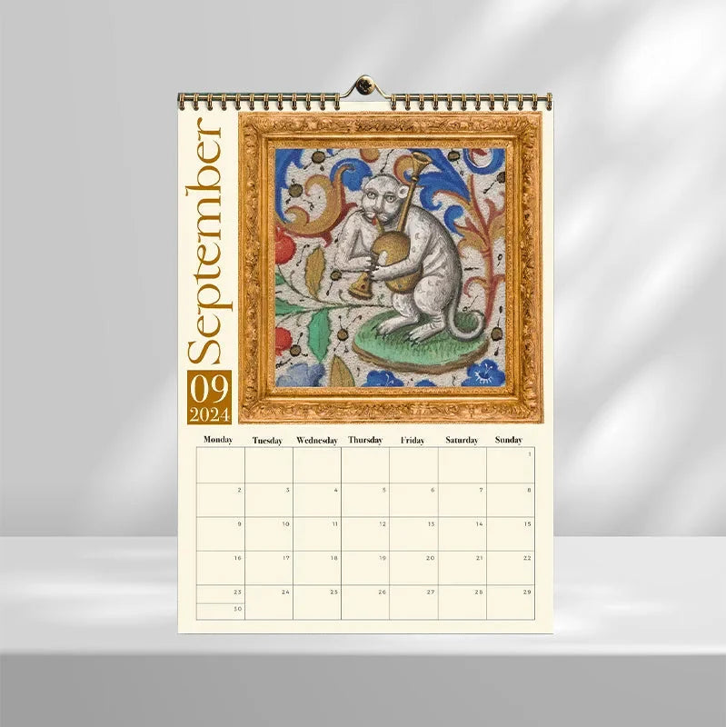 Weird Medieval Cats Wall Hanging Calendar 2024