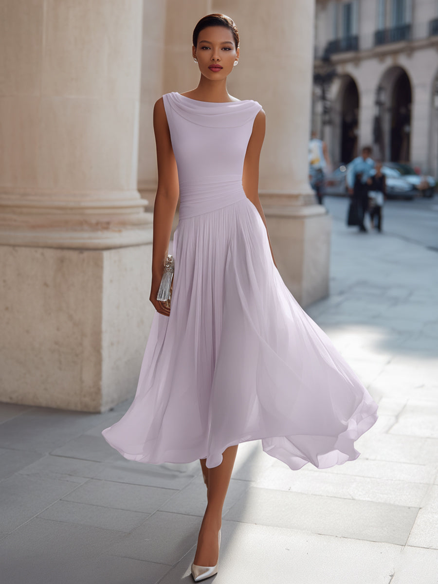 Elodie | Draped Neck Sleeveless Midi Dress