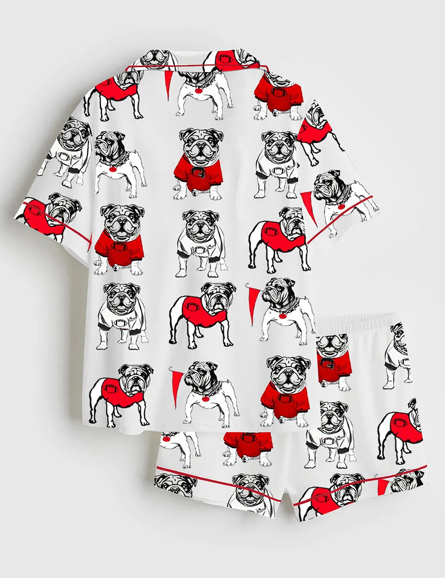 Women's Bulldogs Football Short Sleeve Satin Pajama Set