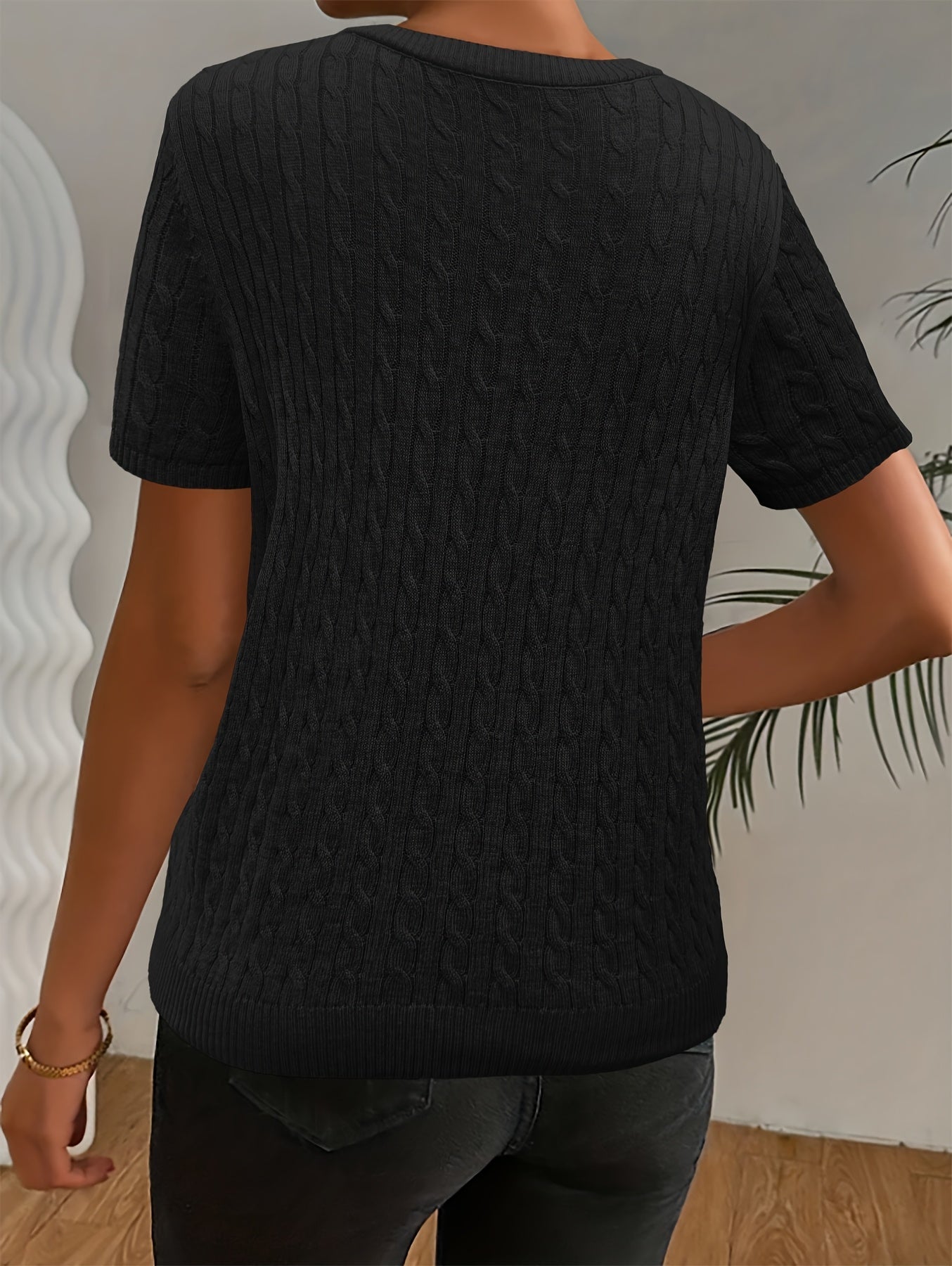 Women's Cable Knit Short Sleeve Sweater