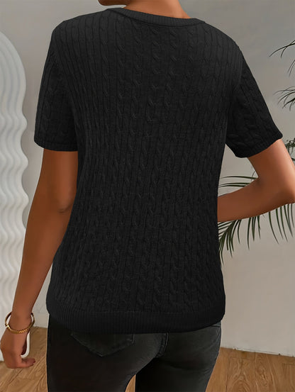 Women's Cable Knit Short Sleeve Sweater