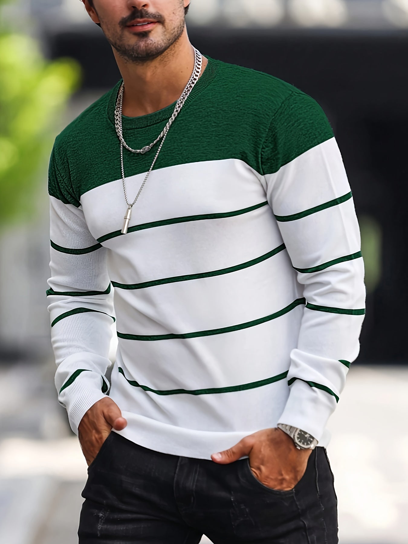 Men's Striped Crew Neck Sweater
