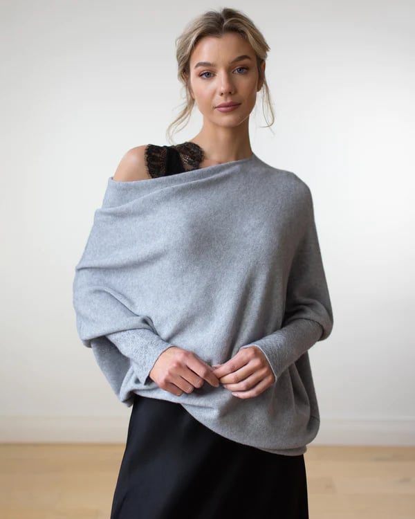 Asymmetric Draped Jumper Women's Oversized Soft Knit Swing Collar Pullover Top