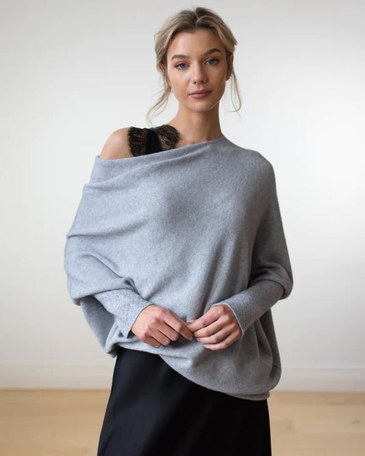 Asymmetric Draped Jumper Women's Oversized Soft Knit Swing Collar Pullover Top