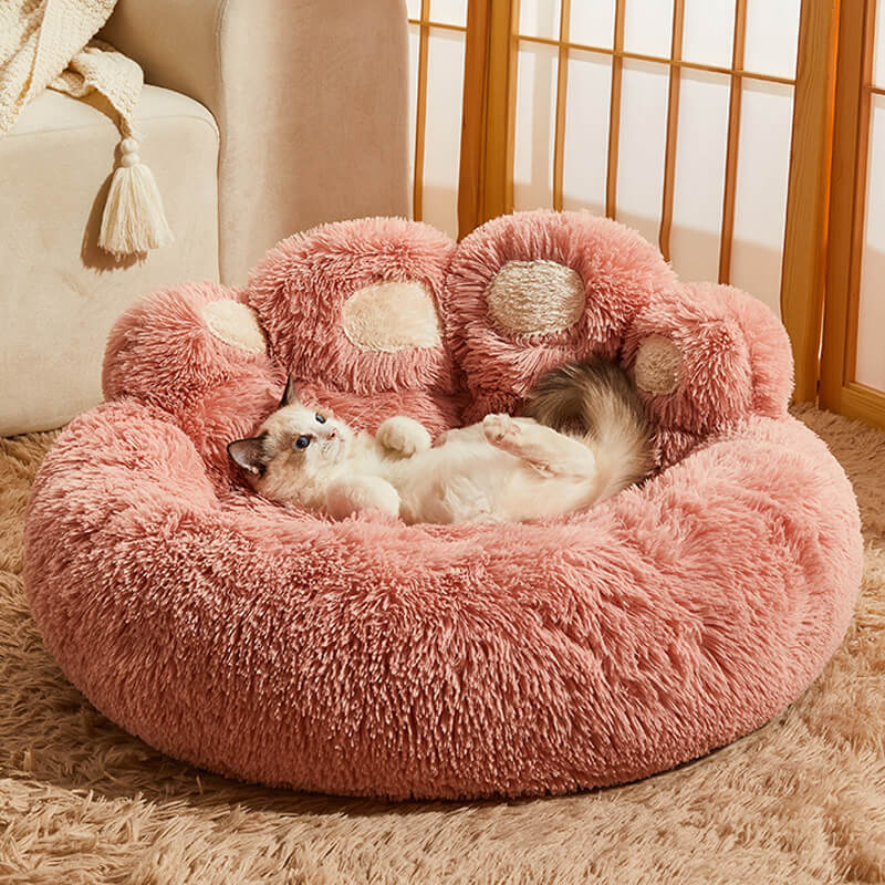 Warm and Fluffy Calming Dog & Cat Bed - Bear Paw-Shaped Pet Bed