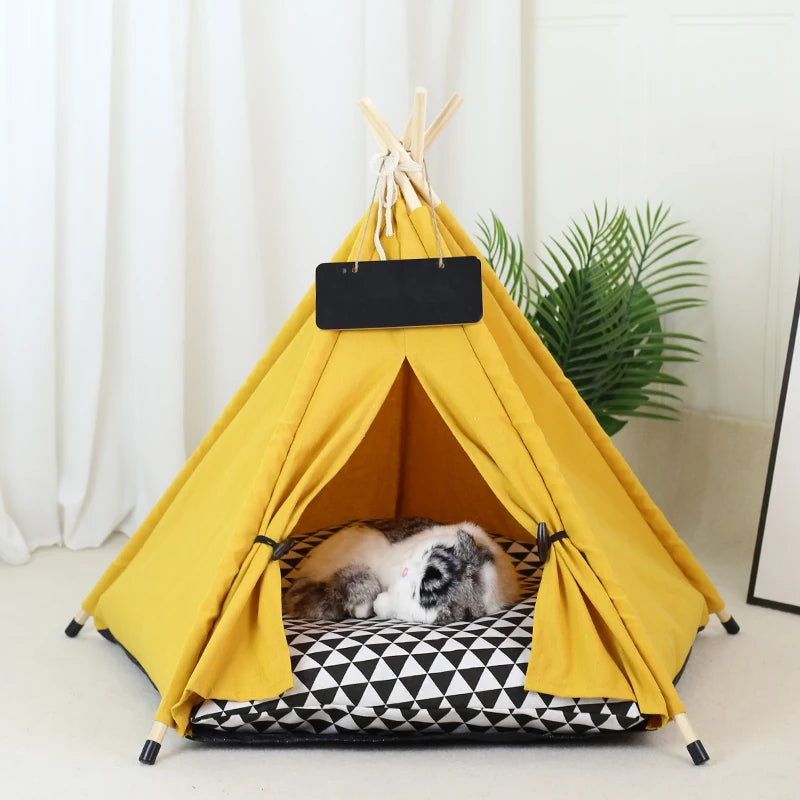 Pet Teepee Bed White Canvas Dog Cute House