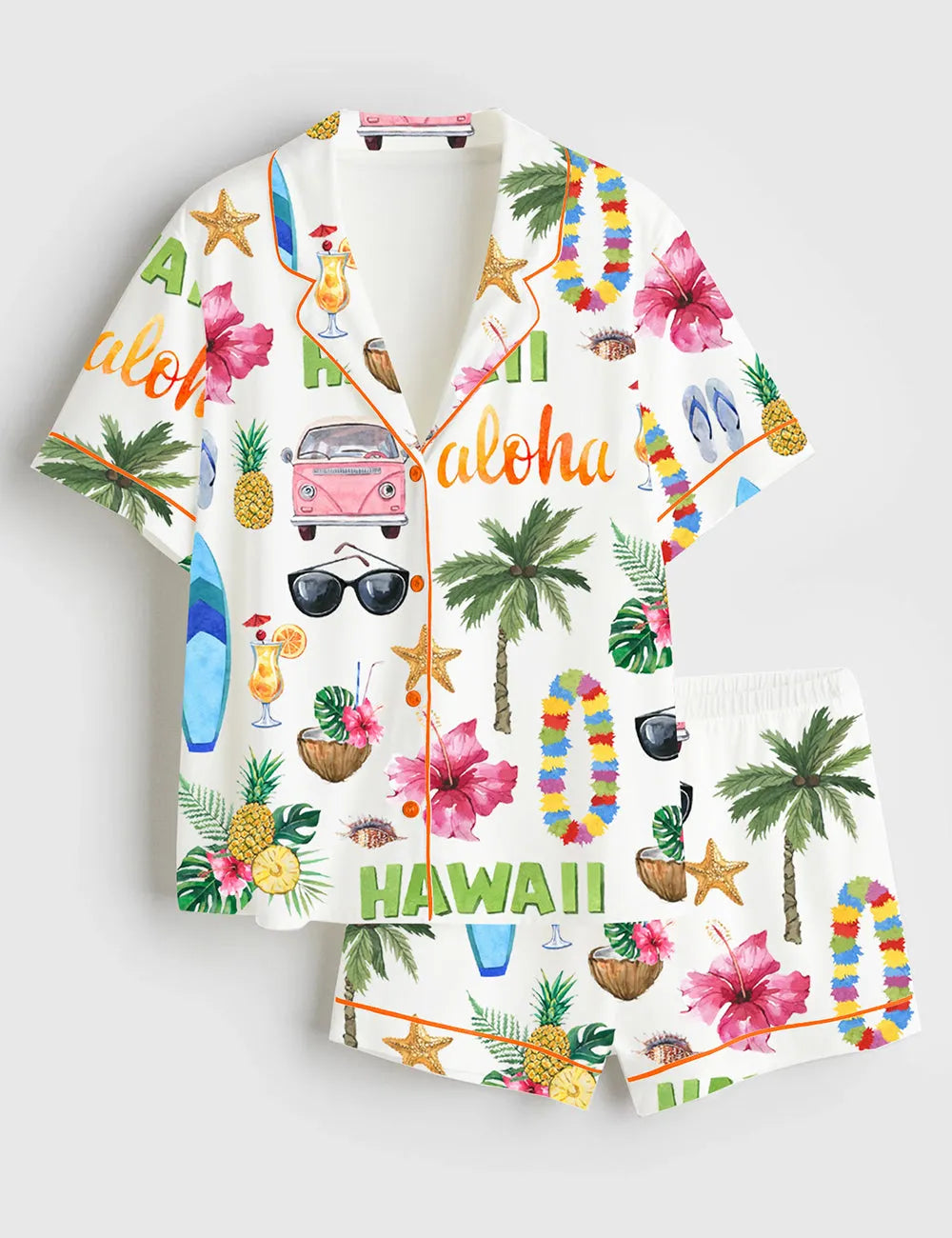 Women's Hawaii Travel Short Sleeve Satin Pajama Set