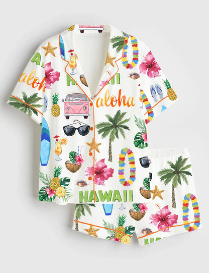 Women's Hawaii Travel Short Sleeve Satin Pajama Set