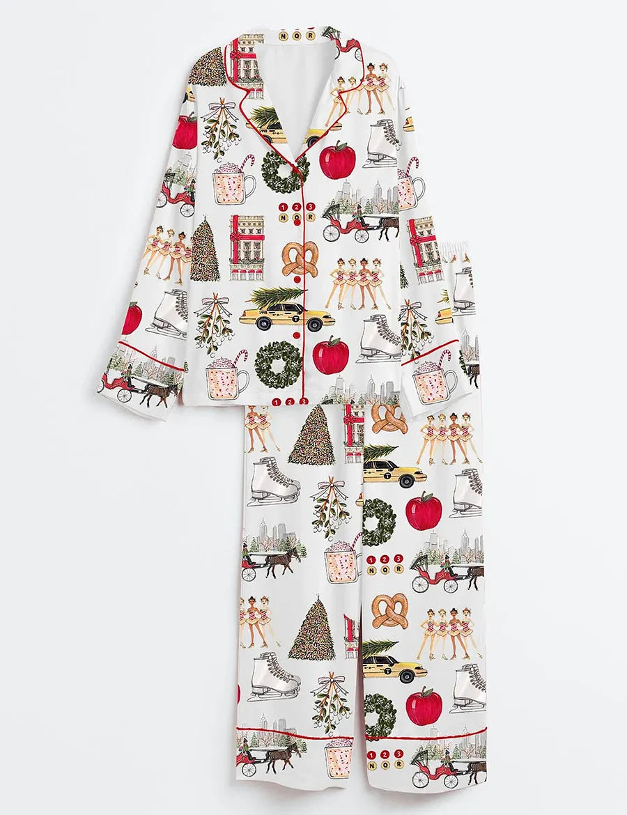 Women's Christmas In New York Satin Family Pajama Set