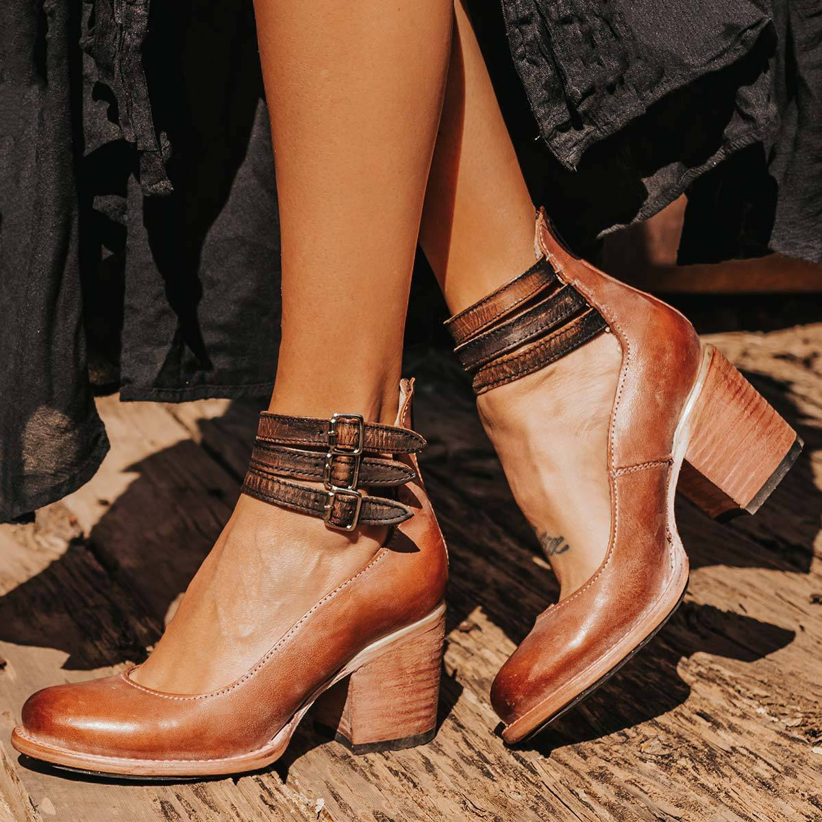 Marigold | Block Heel Ankle Boots with Buckle Straps for Women