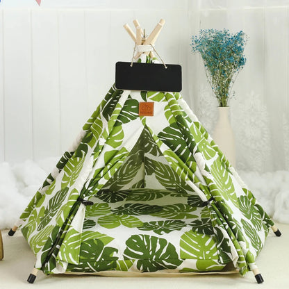 Pet Teepee Bed White Canvas Dog Cute House