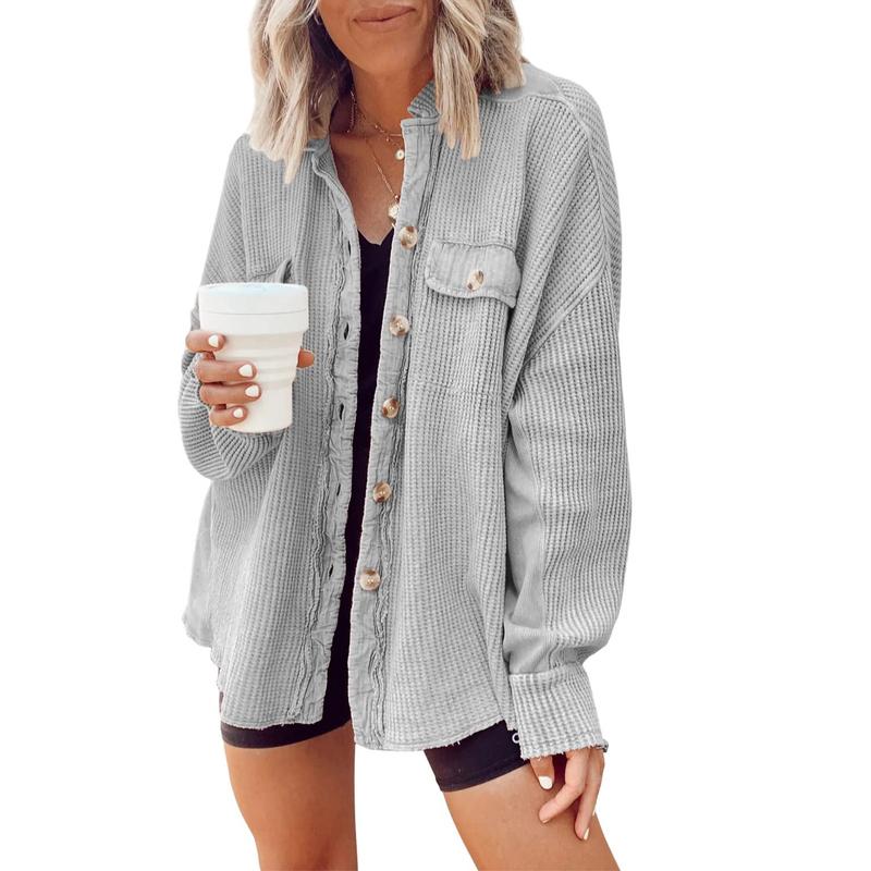 Women's Loose Fit Batwing Sleeve Waffle Knit Jacket