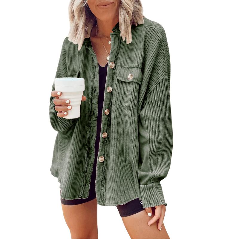 Women's Loose Fit Batwing Sleeve Waffle Knit Jacket