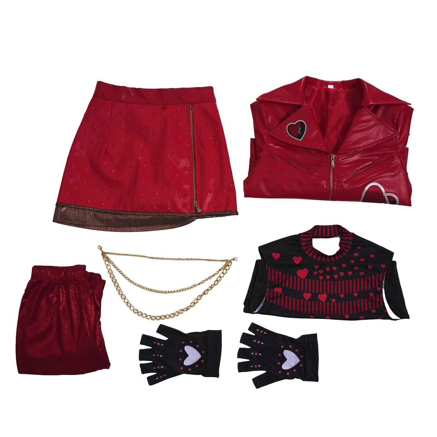 Deluxe Descendants Wicked Wonderland Red Costume Leather Jacket Pants and Skirt Full Set