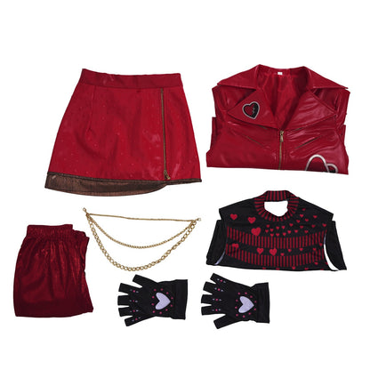 Deluxe Descendants Wicked Wonderland Red Costume Leather Jacket Pants and Skirt Full Set