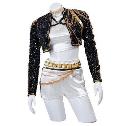 Pop Stars Rumi Costume Kpop Demon Hunters Golden Black Dance Outfit St