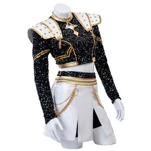 Pop Star Golden Performance Costume Black/White/Gold Stage Dance Outfit Halloween Cosplay