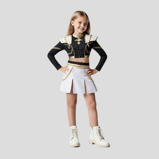 Pop Star Golden Performance Costume Black/White/Gold Stage Dance Outfit Halloween Cosplay