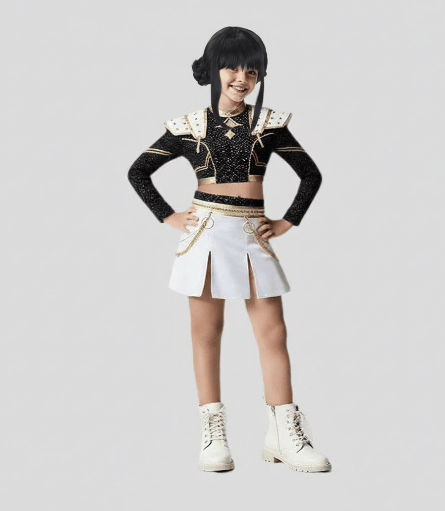 Pop Star Golden Performance Costume Black/White/Gold Stage Dance Outfit Halloween Cosplay