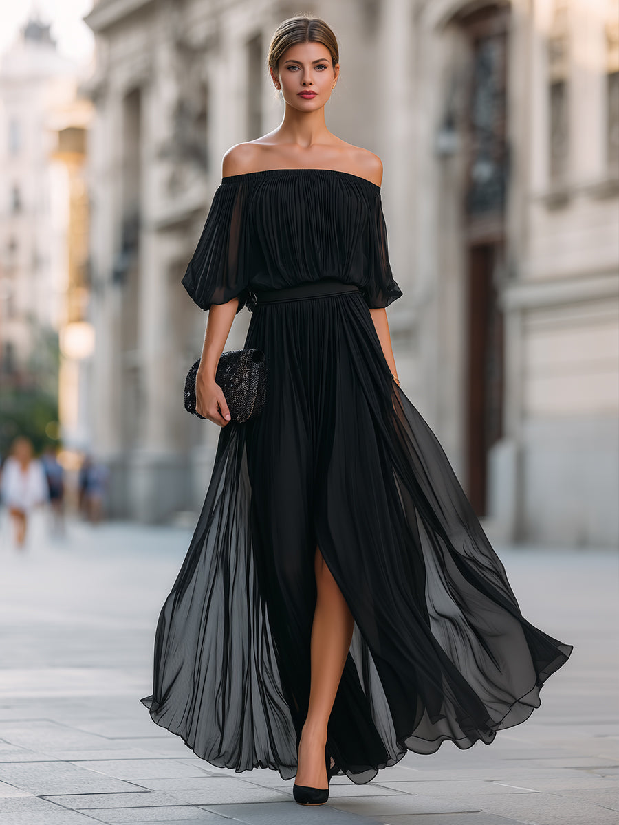 Seraphine | Off-Shoulder Pleated Maxi Dress