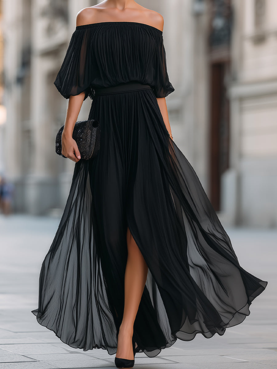 Seraphine | Off-Shoulder Pleated Maxi Dress